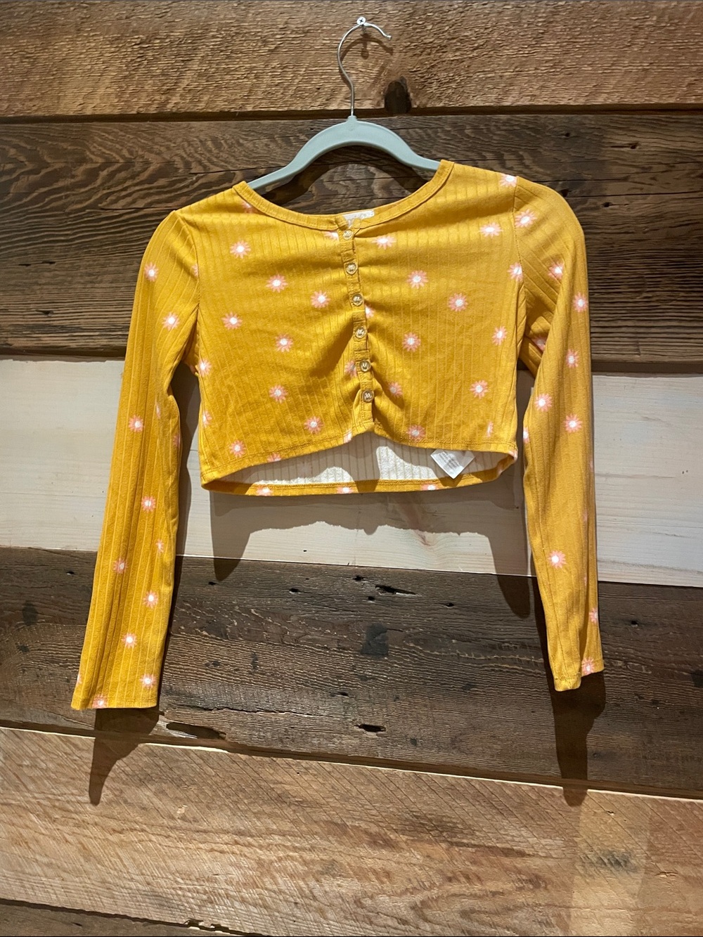 Kids Mustard Yellow Long-Sleeve Cropped Button Top